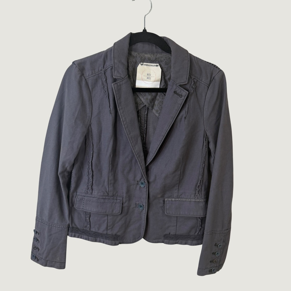 HEI HEI Anthropologie Blazer Jacket Gray Plaid Mixed Media Fall Dark Academia 4